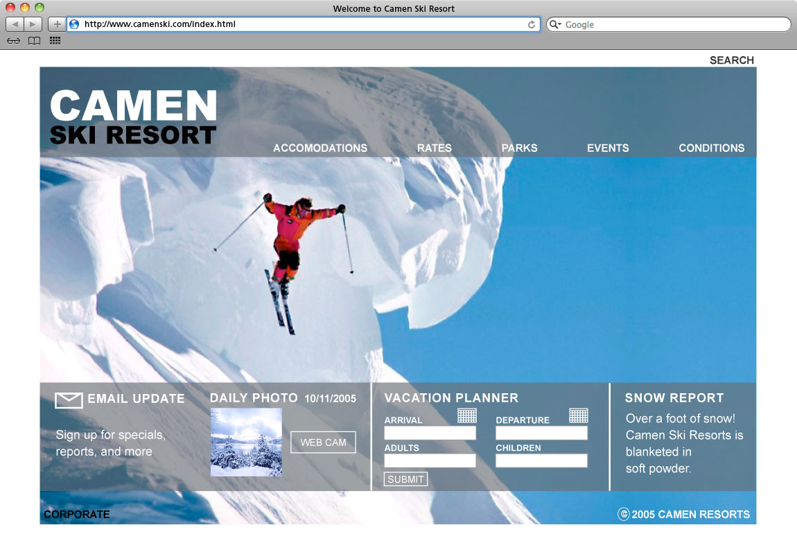 Camen Ski Resort website