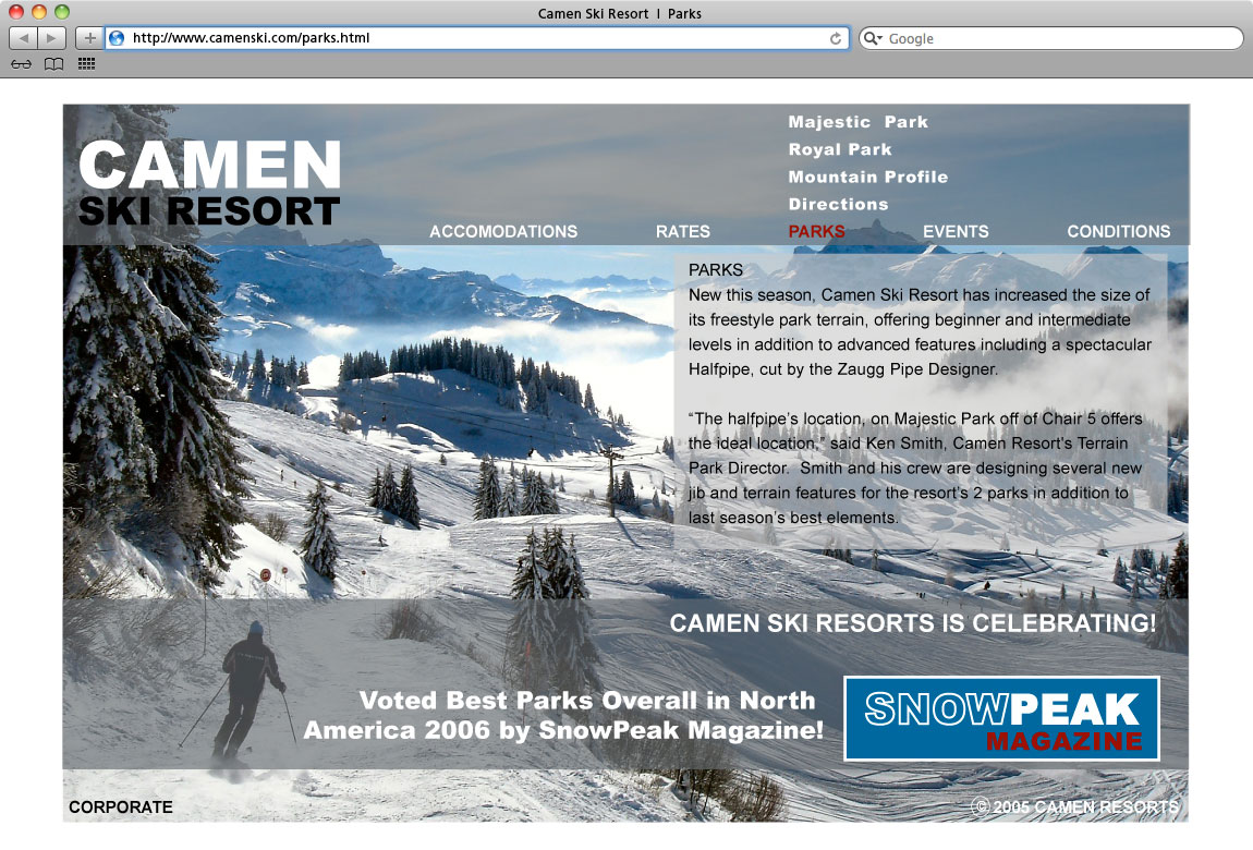 Camen Ski Resort website