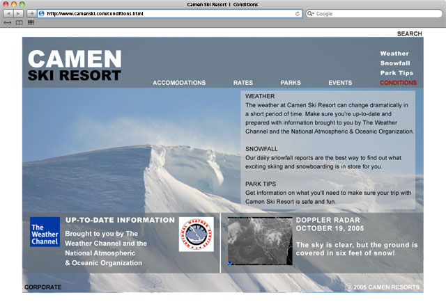 Camen Ski Resort website